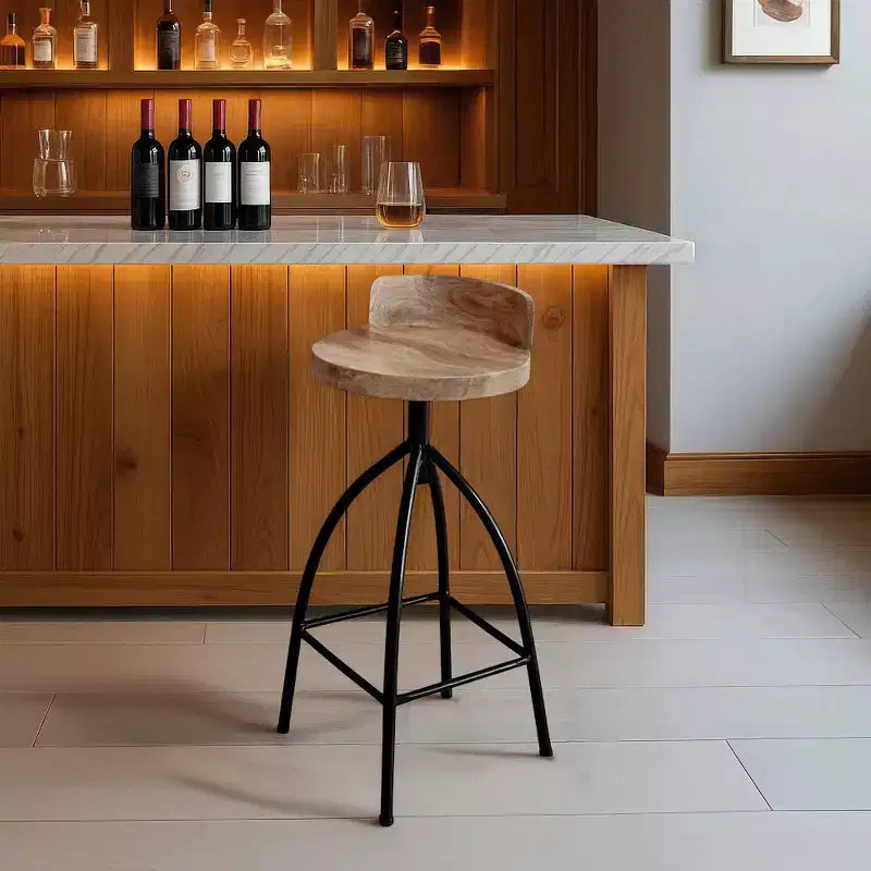 The Urban Port 30-35" Industrial Style Adjustable Swivel Stool with Backrest and Height Options Brown/Black