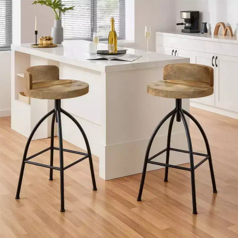 The Urban Port 30-35" Industrial Style Adjustable Swivel Stool with Backrest and Height Options Brown/Black