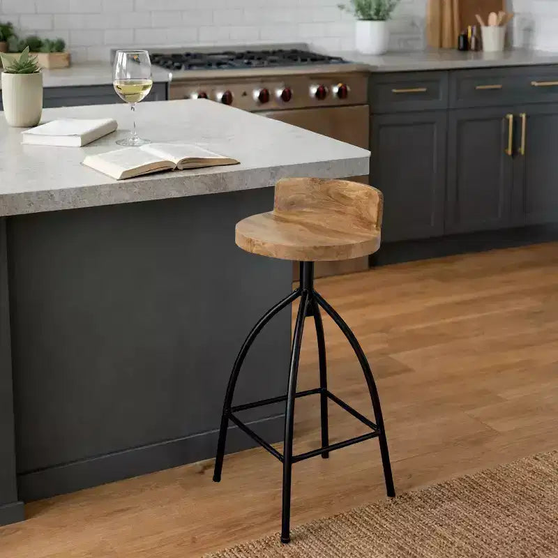 The Urban Port 30-35" Industrial Style Adjustable Swivel Stool with Backrest and Height Options Brown/Black