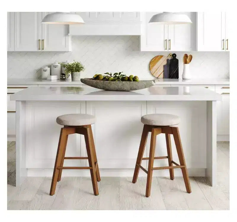 Nathan James Lot de 2 tabourets de bar Amalia pivotants hauteur comptoir beige/marron moyen