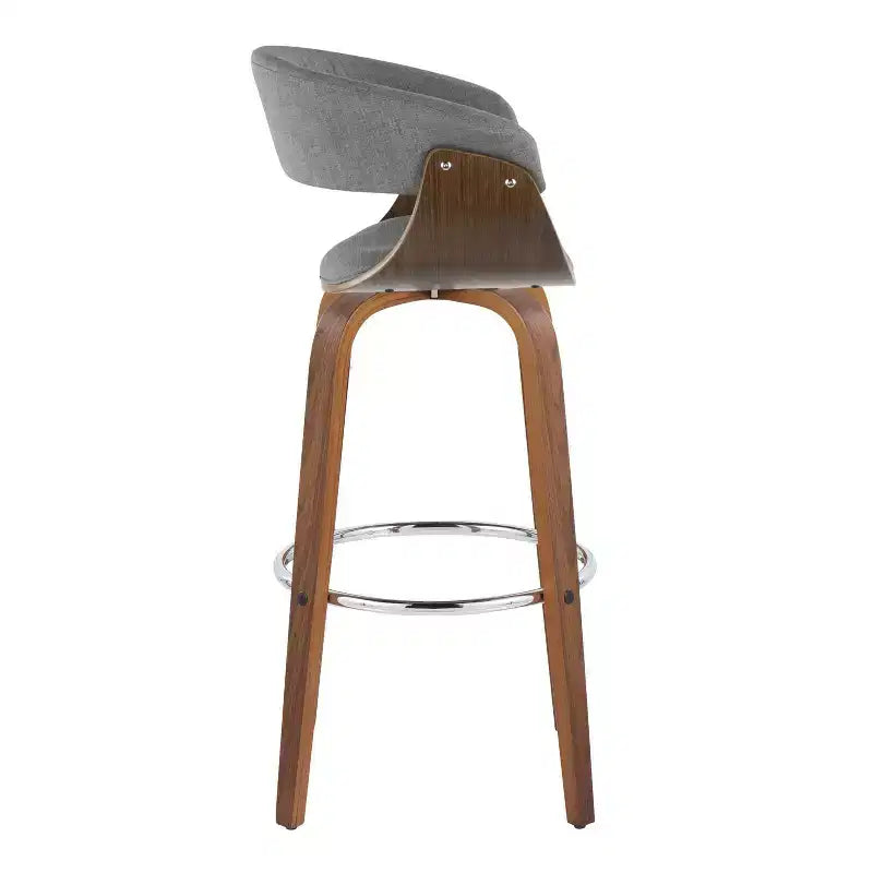 Set of 2 Vintage Modern Barstools Walnut/Chrome/Light Gray - LumiSource