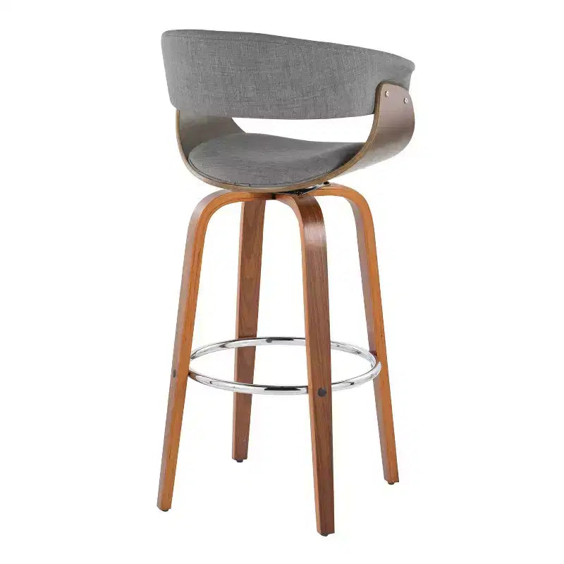 Set of 2 Vintage Modern Barstools Walnut/Chrome/Light Gray - LumiSource