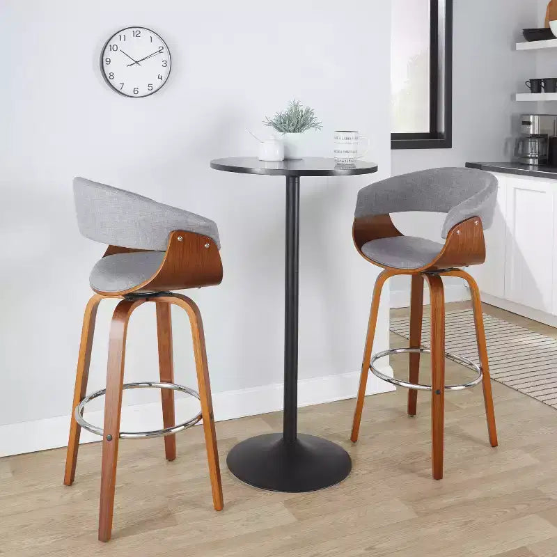 Set of 2 Vintage Modern Barstools Walnut/Chrome/Light Gray - LumiSource