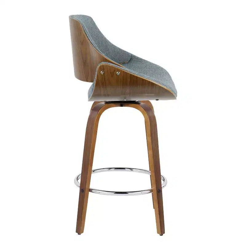 LumiSource Set of 2 Fabrizzi Counter Height Barstools Walnut/Blue : Upholstered Swivel, Kitchen-Compatible