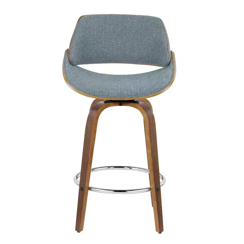 LumiSource Set of 2 Fabrizzi Counter Height Barstools Walnut/Blue : Upholstered Swivel, Kitchen-Compatible