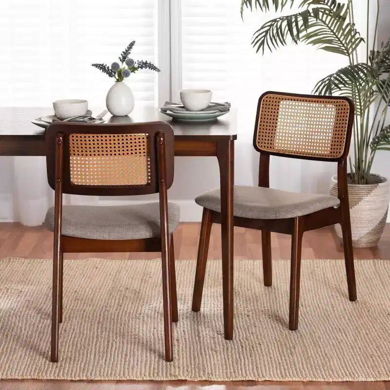 Baxton Studio Baxton Studio 2pc Dannon Fabric and Wood Dining Chairs Gray/Walnut Brown/Light Brown: Polyester Upholstery, Rubberwood Frame