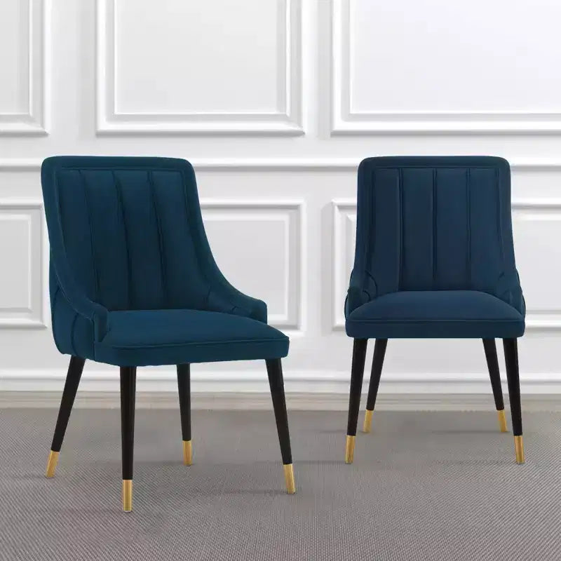 Set of 2 Eda Modern Velvet Upholstered Dining Chairs Midnight Blue - Manhattan Comfort