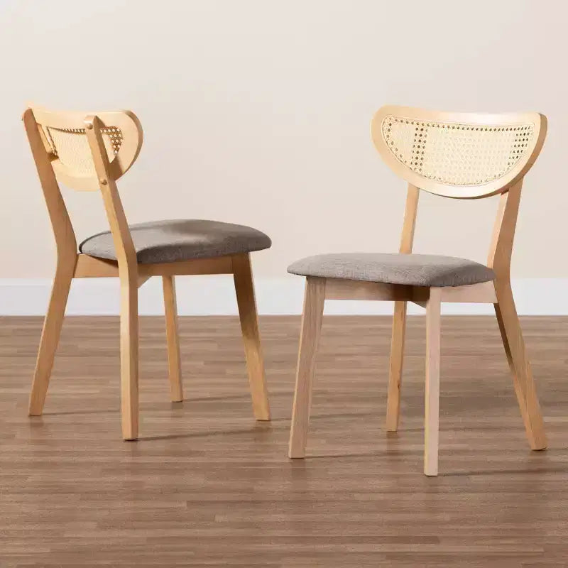 Baxton Studio 2pc Dannell Fabric and Wood Dining Chairs Gray/Natural Oak/Light Brown: Polyester Upholstery, Rubberwood Frame