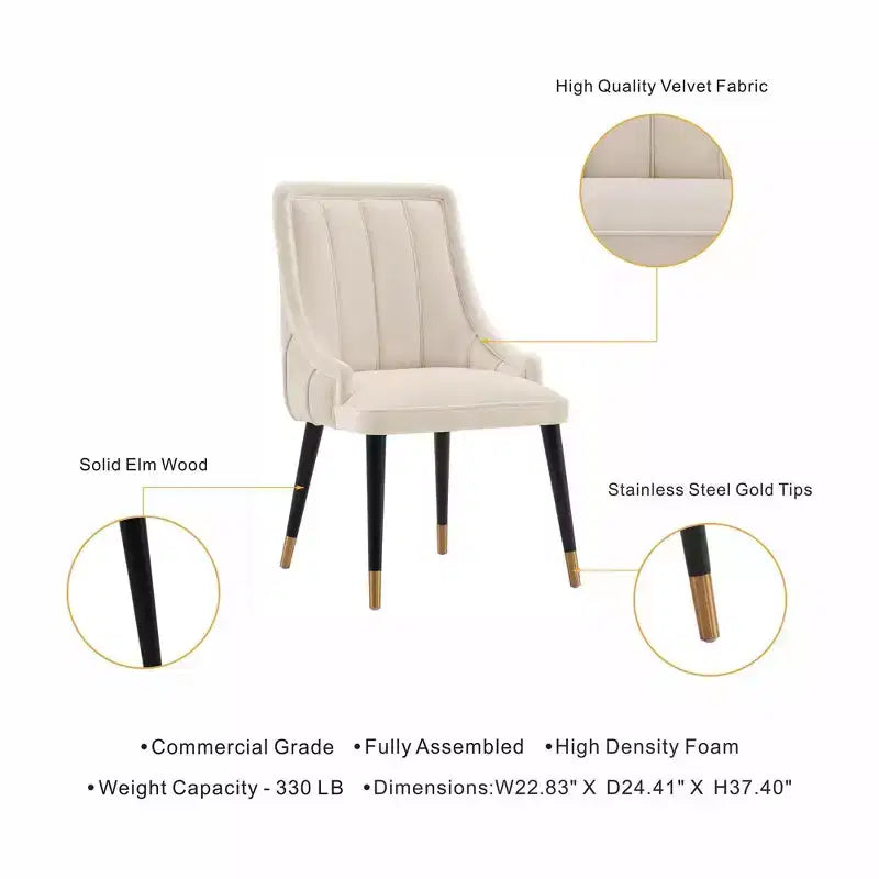 Set of 2 Eda Modern Velvet Upholstered Dining Chairs Cream - Manhattan Comfort
