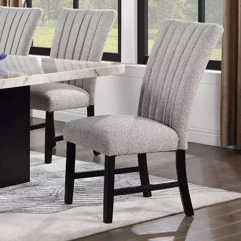 HOMES: Inside + Out Set of 2 Rosethorn Modern Boucle Upholstered Dining Chairs Gray