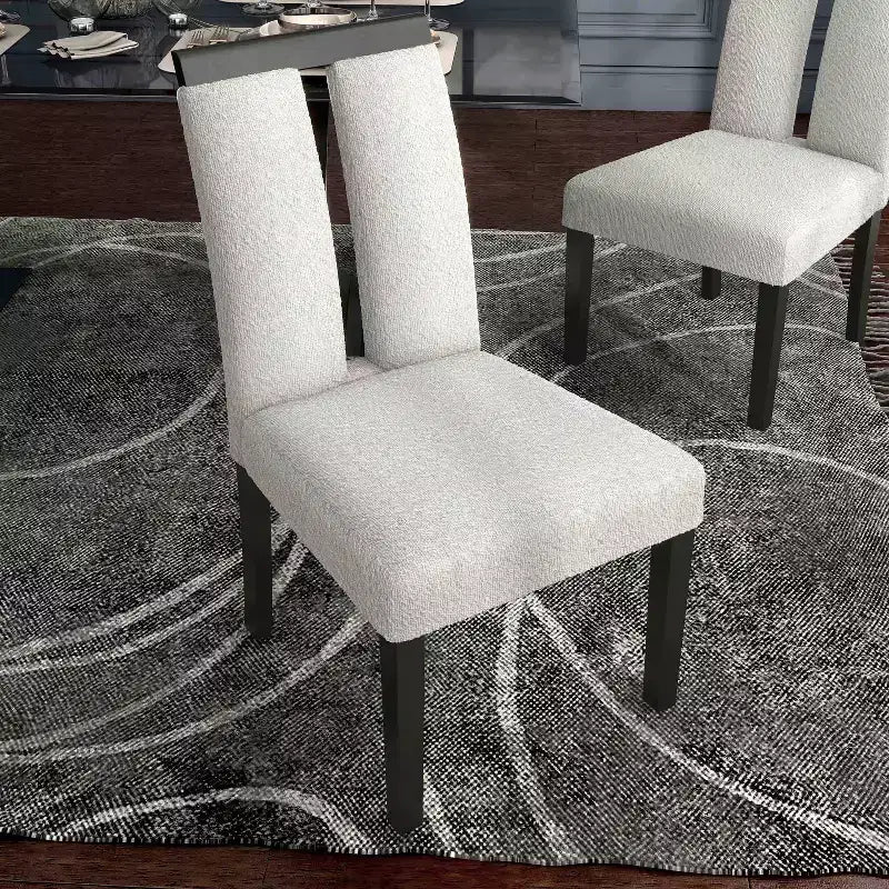 miBasics Set of 2 Northstar Contemporary Boucle Upholstered Dining Chairs White/Black: Padded Seat, Wood Frame