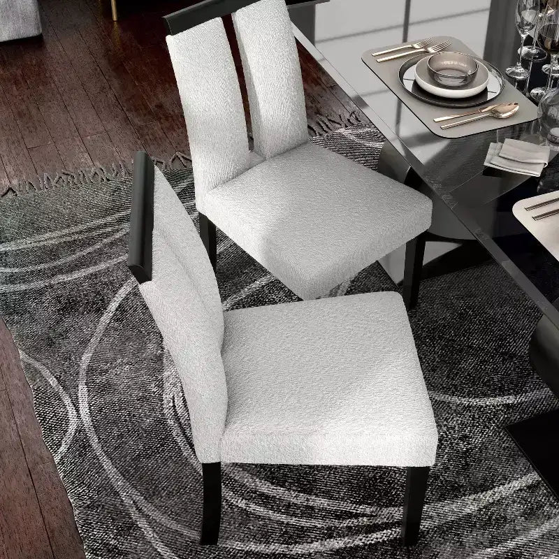 miBasics Set of 2 Northstar Contemporary Boucle Upholstered Dining Chairs White/Black: Padded Seat, Wood Frame