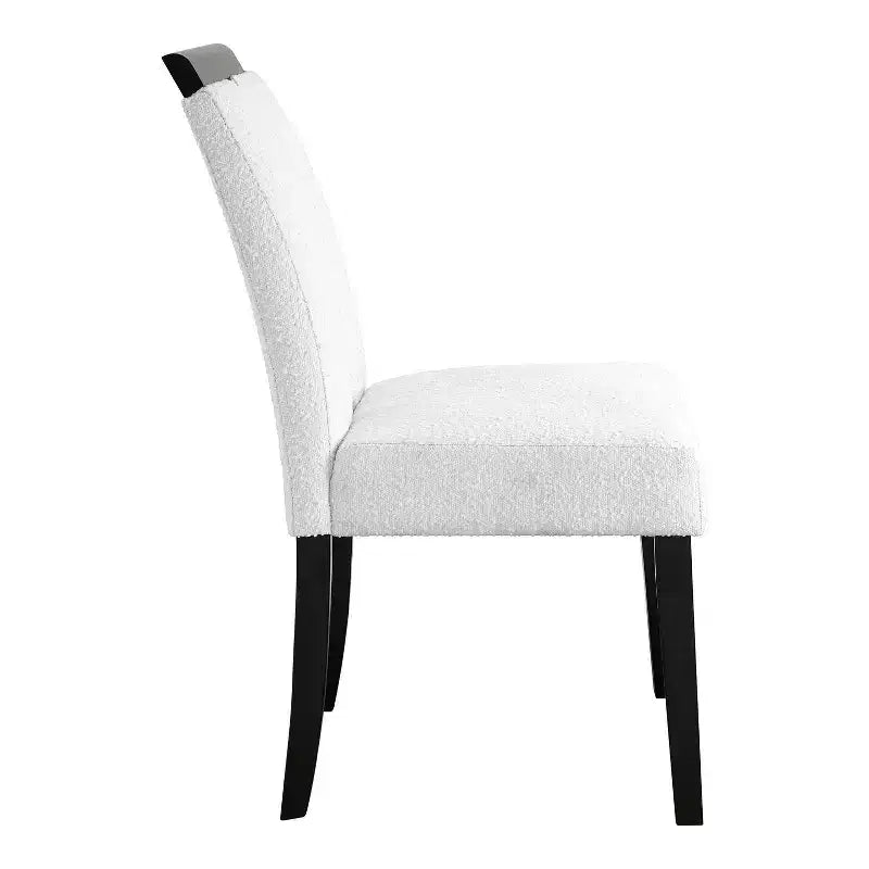 miBasics Set of 2 Northstar Contemporary Boucle Upholstered Dining Chairs White/Black: Padded Seat, Wood Frame
