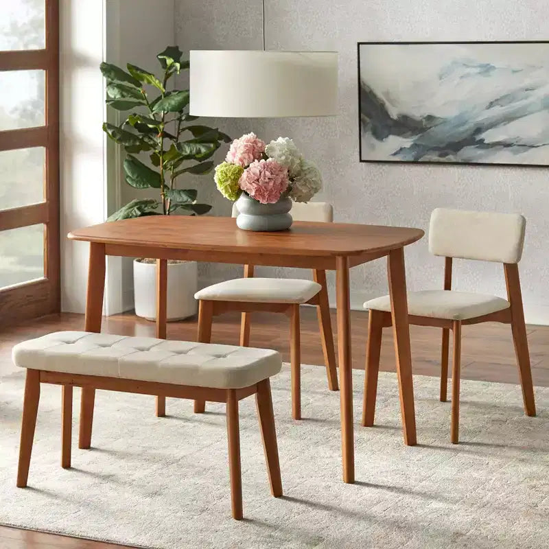 Buylateral Set of 2 Nettie Mid Century Modern Upholstered Dining Chairs Walnut/Beige