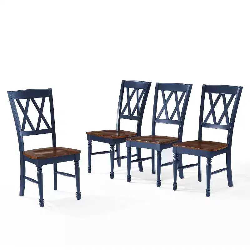 Crosley Shelby 4pc Dining Chair Set Navy: Traditional Design, Rubberwood Frame, X-Back