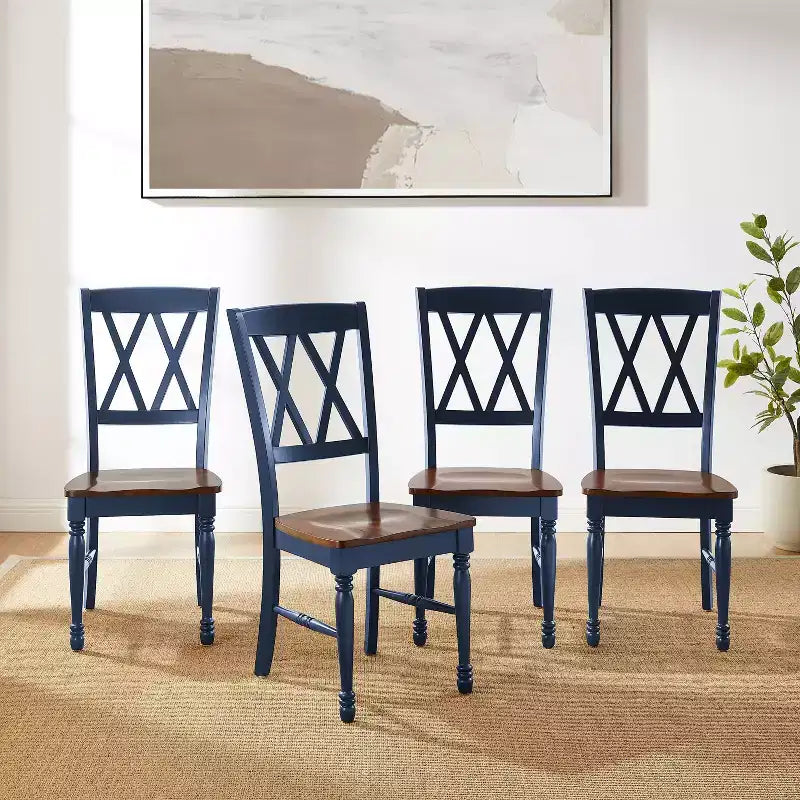 Crosley Shelby 4pc Dining Chair Set Navy: Traditional Design, Rubberwood Frame, X-Back