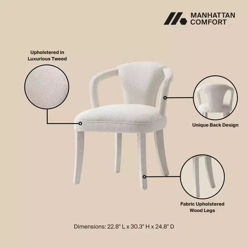 Manhattan Comfort Palmer Chaise de salle à manger moderne capitonnée en tweed ivoire