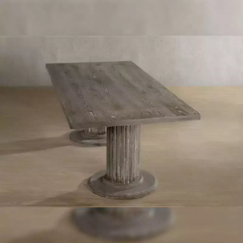 84" Gabrian Dining Table Reclaimed Finish: Double Pedestal, 8 Seats - Acme Furniture
