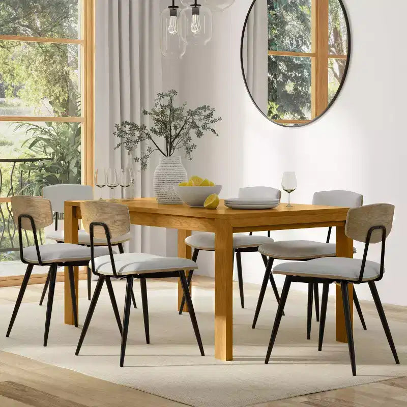 WyndenHall Saige Rectangle Dining Table Oak Veneer: Solid Wood, Seats 6, Straight Legs