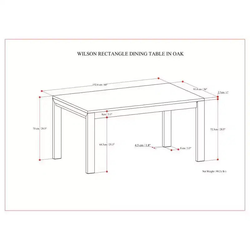 WyndenHall Saige Rectangle Dining Table Oak Veneer: Solid Wood, Seats 6, Straight Legs