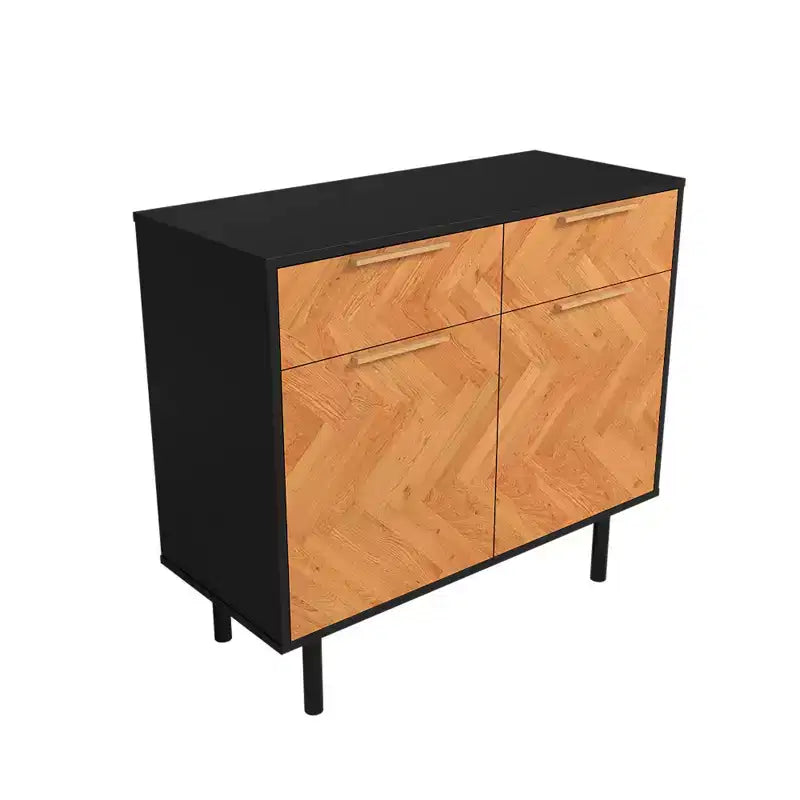 Manhattan Comfort Liam Mid - Century Modern 4 Shelf Sideboard Black/Natural