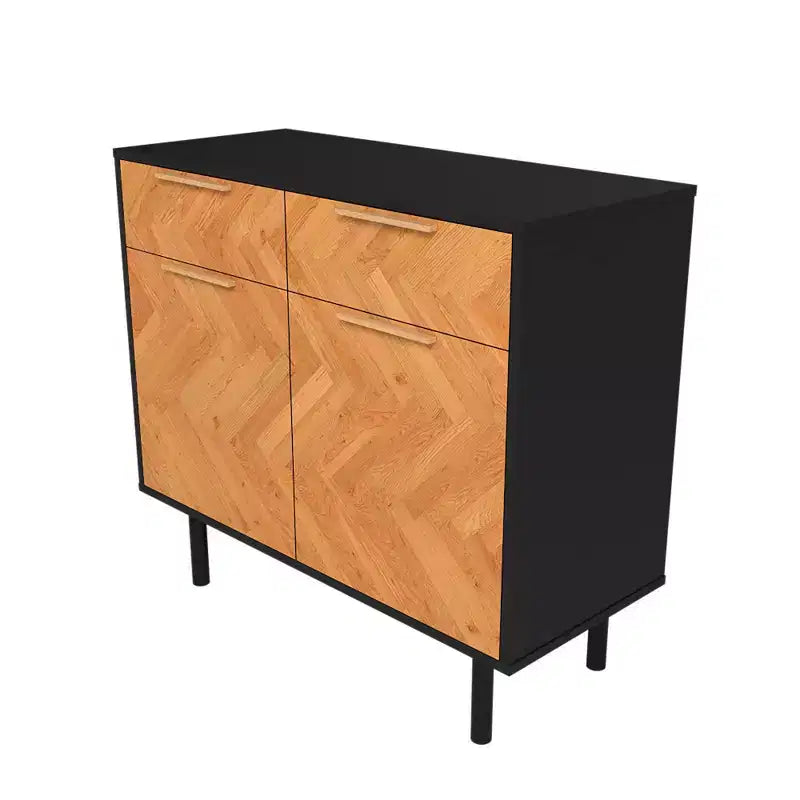 Manhattan Comfort Liam Mid - Century Modern 4 Shelf Sideboard Black/Natural