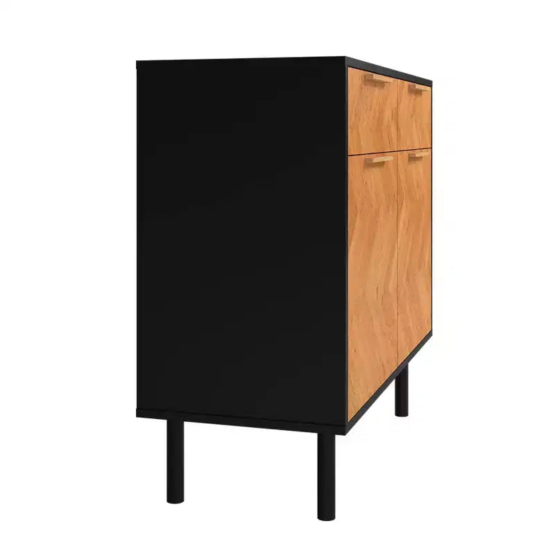 Manhattan Comfort Liam Mid - Century Modern 4 Shelf Sideboard Black/Natural