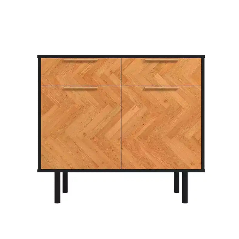 Manhattan Comfort Liam Mid - Century Modern 4 Shelf Sideboard Black/Natural