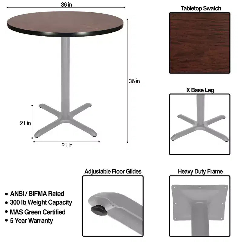 Hampden Furnishings 36" Bennet Collection Round with X Base Dining Table Gray/Mahogany