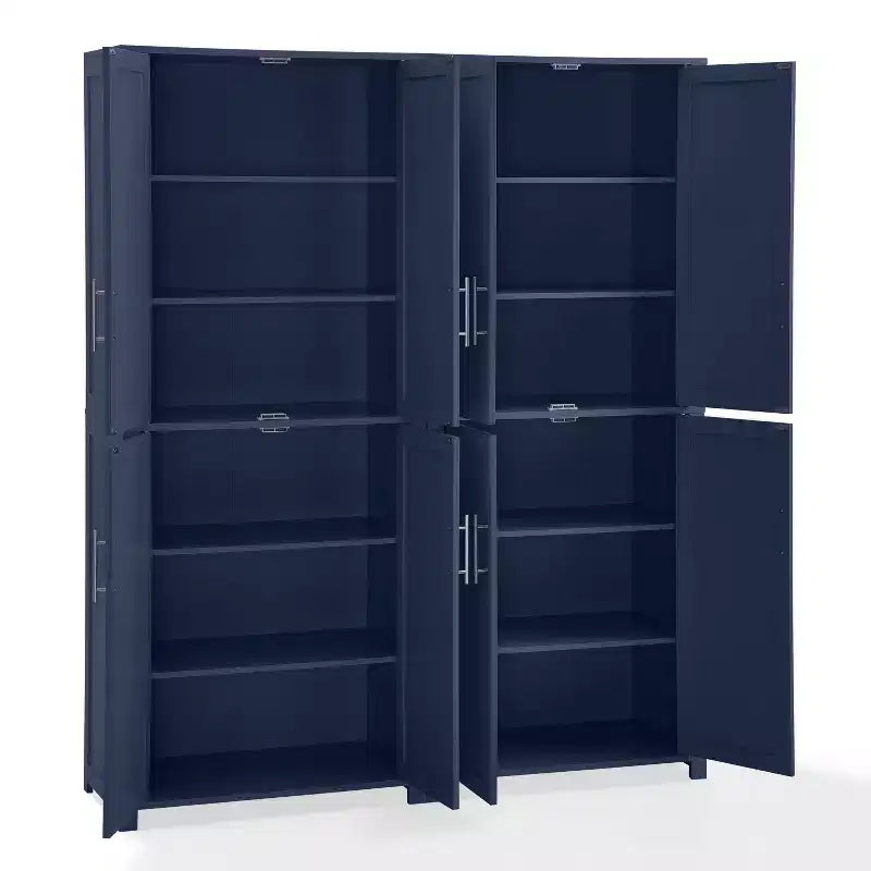 Crosley 67" Savannah 2pc Kitchen Storage Pantry Set Navy: Traditional Style, Wood Veneer, MDF Frame, 6 Shelves