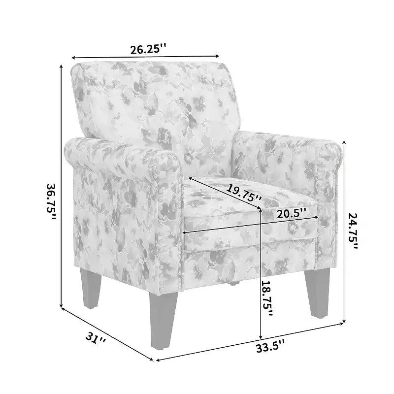 Handy Living Janet Traditional Rolled Arm Accent Chair with Pewter Nailheads Floral Pattern Pink