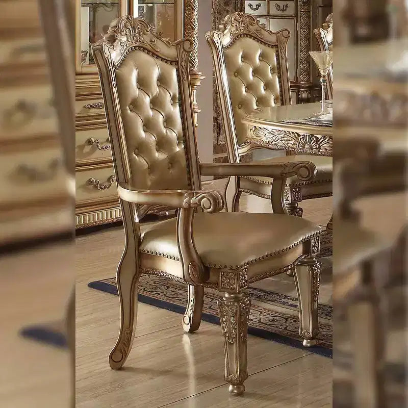 27" Vendome Accent Chair Bone Synthetic Leather/Gold Patina Finish - Acme Furniture: Luxury Tufted Armchair, Nailhead Trim