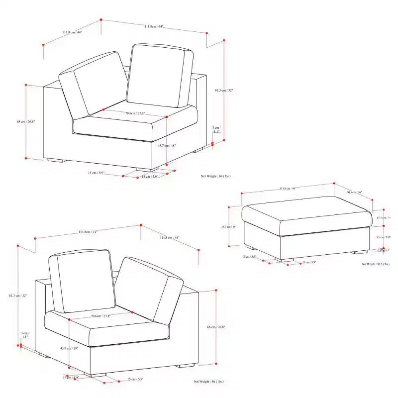 WyndenHall Marlee 2 Seater Sofa and Ottoman Cloud Gray