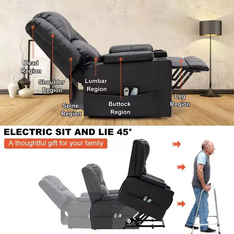 COMHOMA Massage Recliner Chair PU Leather Sofa Power Lift Chair Black
