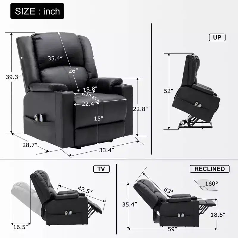 COMHOMA Massage Recliner Chair PU Leather Sofa Power Lift Chair Black