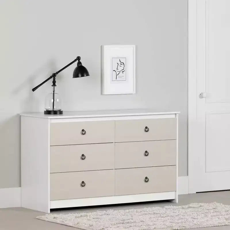 South Shore 6 Drawer Double Dresser White/Beige