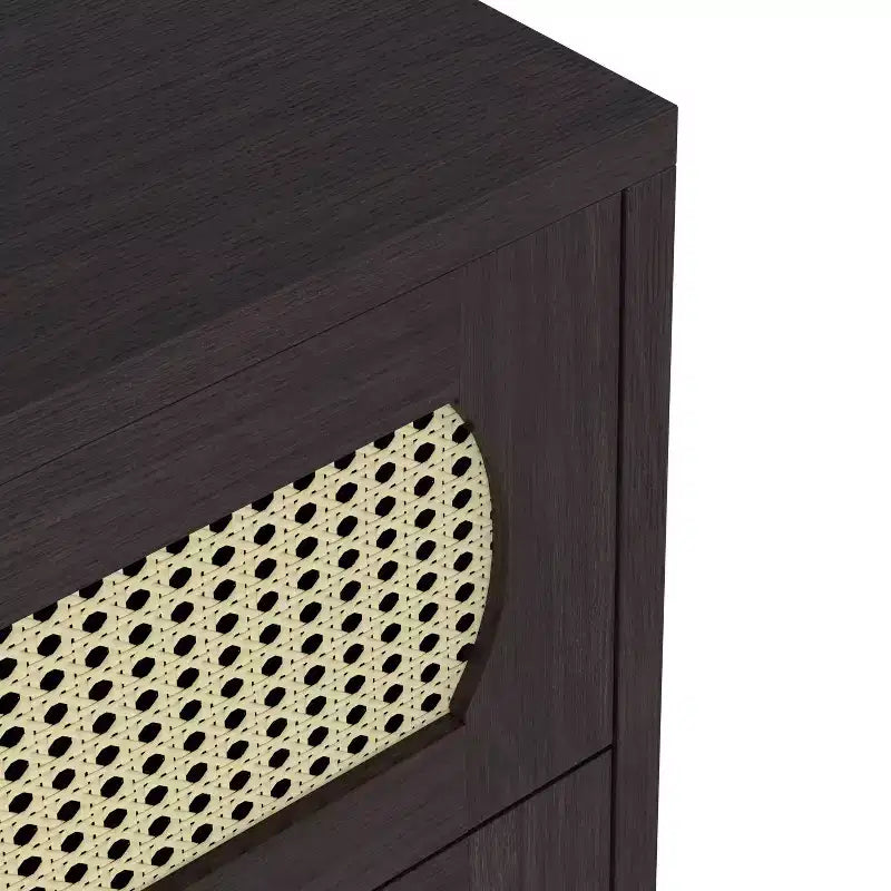 Summertree Transitional Faux Rattan Webbed 4 Drawer Chest Espresso - miBasics: Boho-Style, Resort Feel, Space-Saving Design