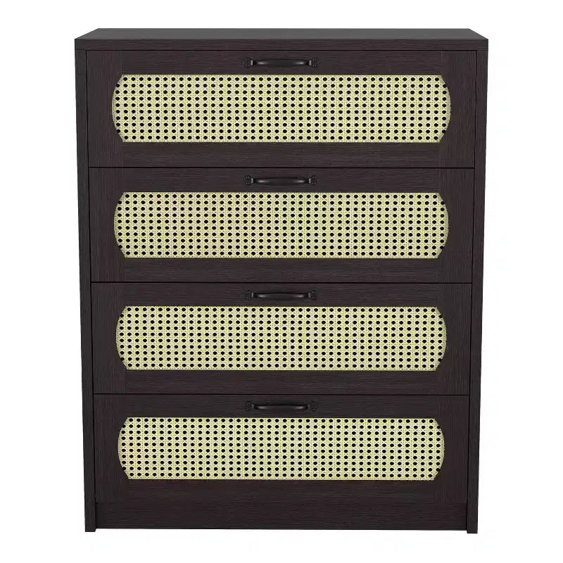 Summertree Transitional Faux Rattan Webbed 4 Drawer Chest Espresso - miBasics: Boho-Style, Resort Feel, Space-Saving Design