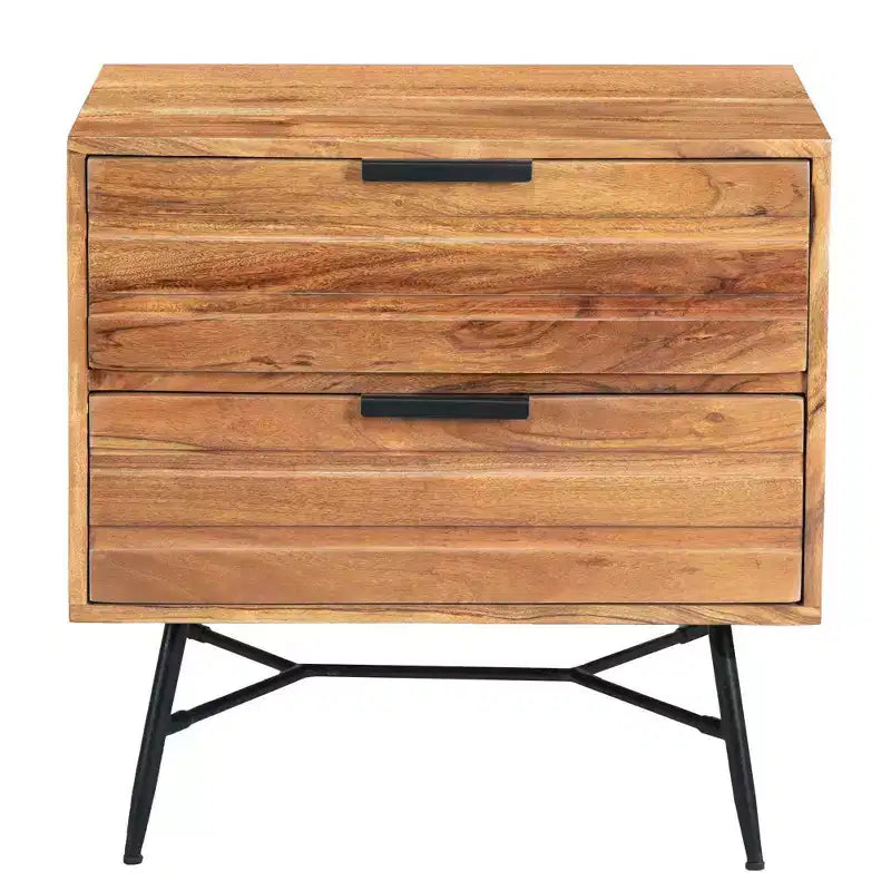 The Urban Port 2 Drawer Wooden Nightstand with Metal Angled Legs Brown/Black