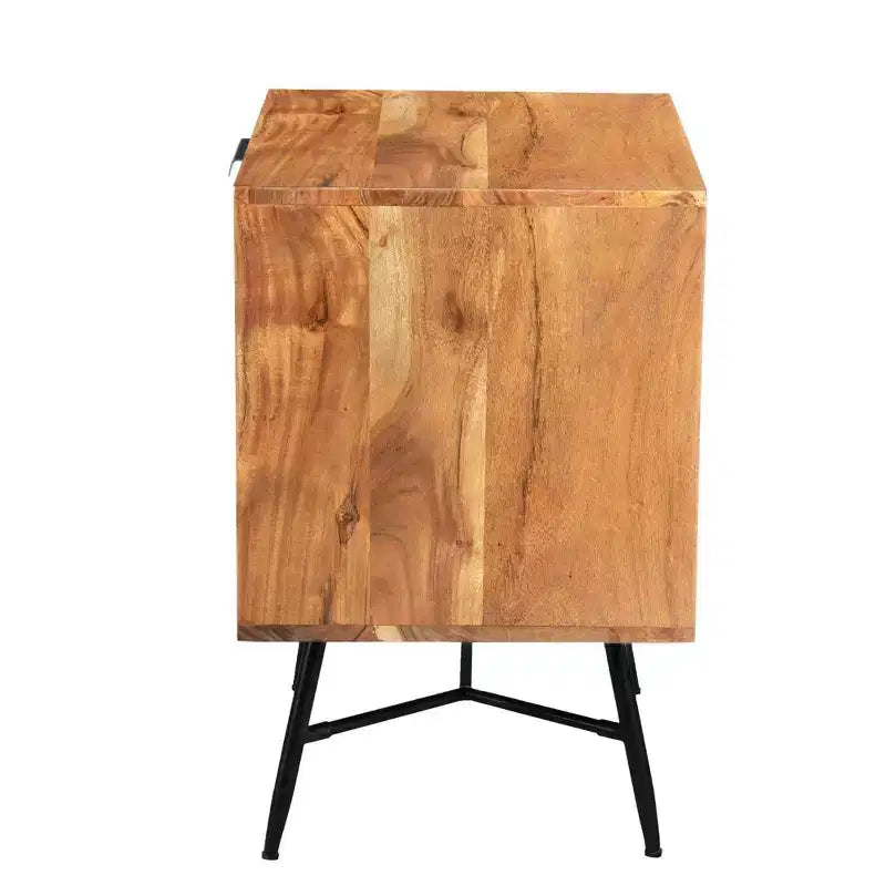 The Urban Port 2 Drawer Wooden Nightstand with Metal Angled Legs Brown/Black