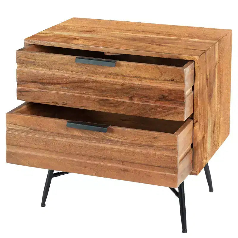 The Urban Port 2 Drawer Wooden Nightstand with Metal Angled Legs Brown/Black