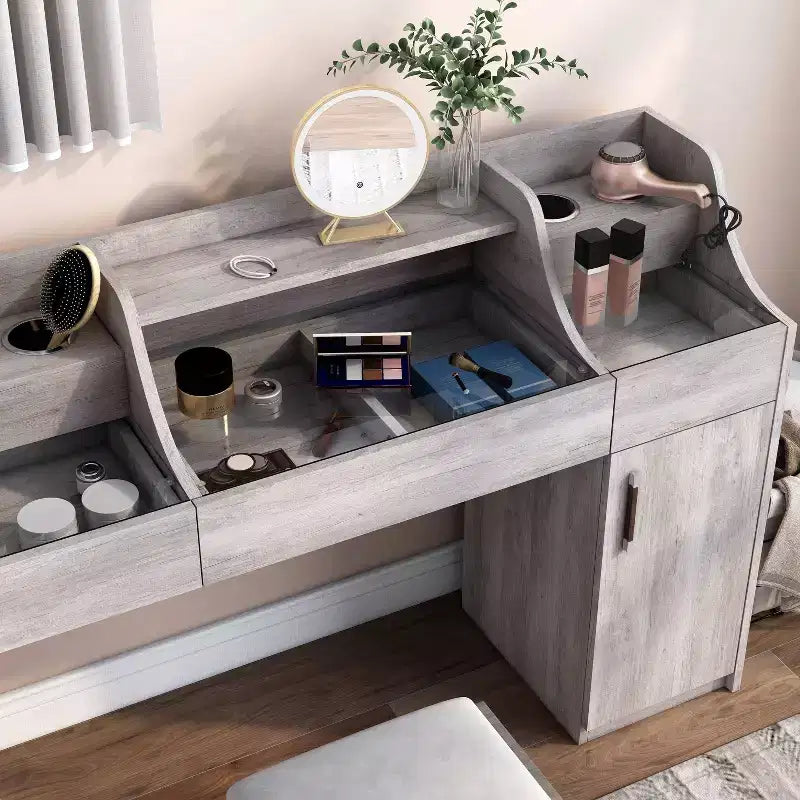 24/7 Shop At Home 49" Peacemeld Contemporary 3 Drawer Makeup Vanity Table with Glass Top Coastal White: Bedroom Vanity with Ample Storage