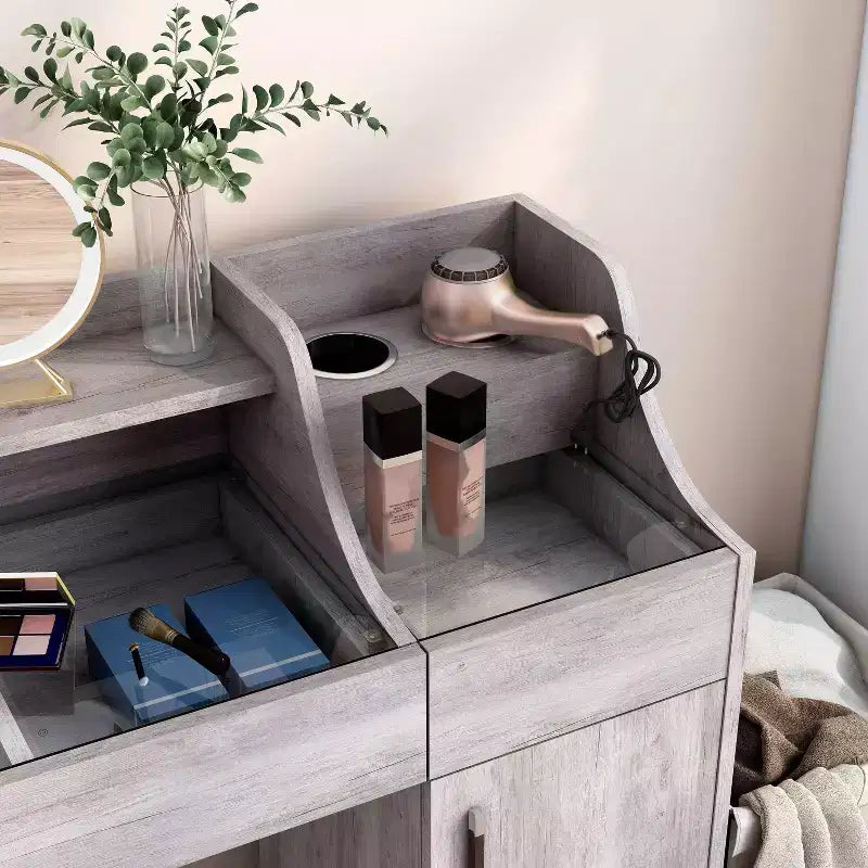 24/7 Shop At Home 49" Peacemeld Contemporary 3 Drawer Makeup Vanity Table with Glass Top Coastal White: Bedroom Vanity with Ample Storage