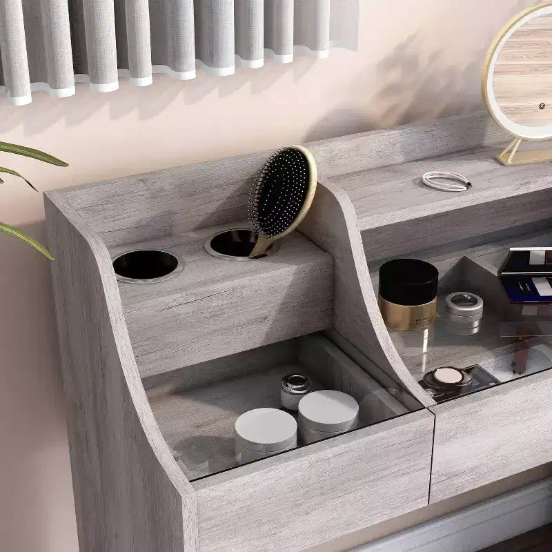 24/7 Shop At Home 49" Peacemeld Contemporary 3 Drawer Makeup Vanity Table with Glass Top Coastal White: Bedroom Vanity with Ample Storage