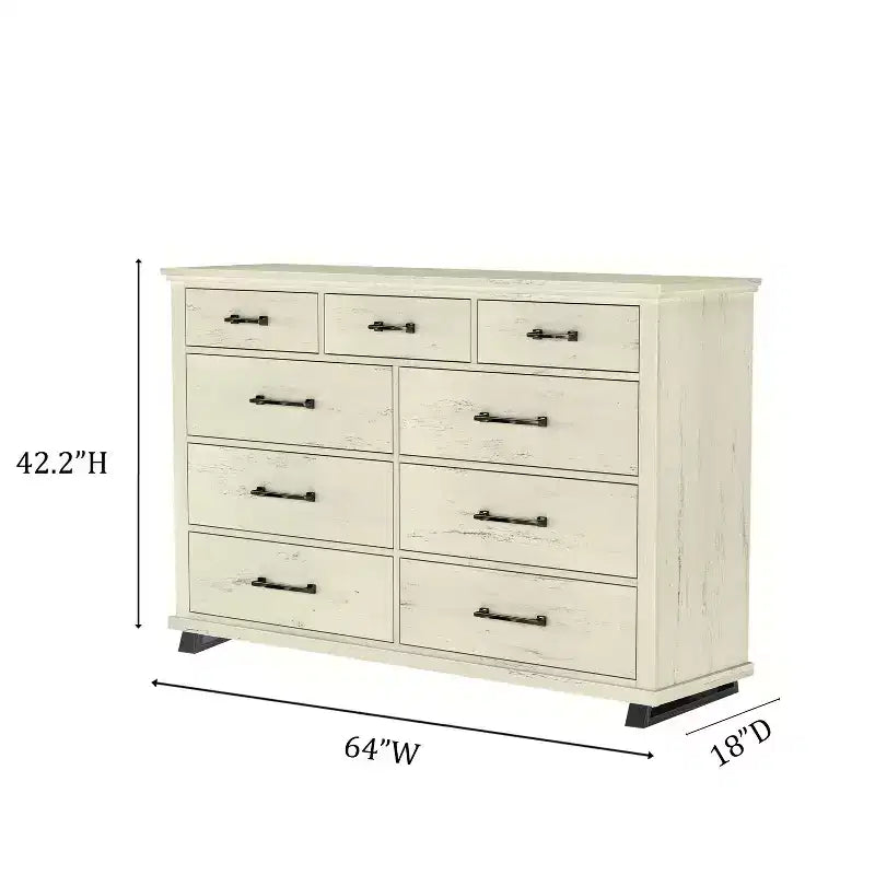 Festivo 2pc Contemporary 9 Drawer Dresser and 24 inch 5 Drawer Chest Set Saw Cut Off-White: Meets ASTM Safety, Bedroom Storage