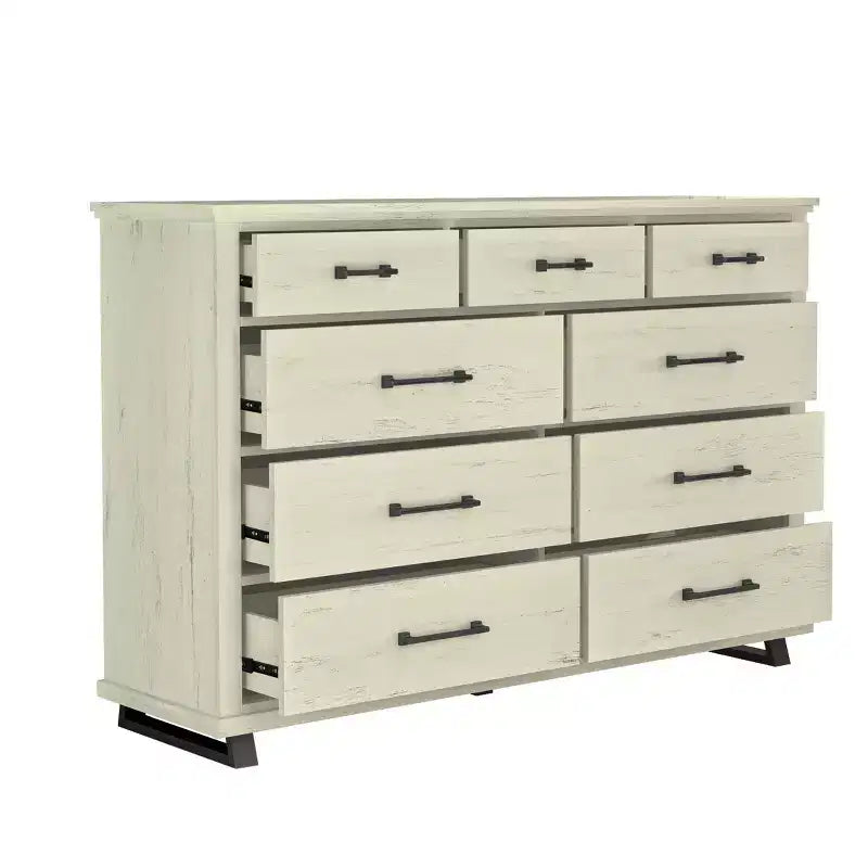 Festivo 2pc Contemporary 9 Drawer Dresser and 24 inch 5 Drawer Chest Set Saw Cut Off-White: Meets ASTM Safety, Bedroom Storage