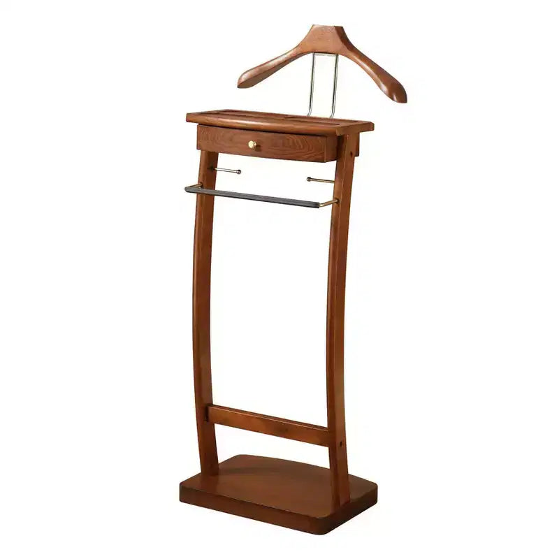 Kingsman Suit with Drawer Top Tray Contour Hanger Trouser Bar Valet Stand Walnut - Proman Products