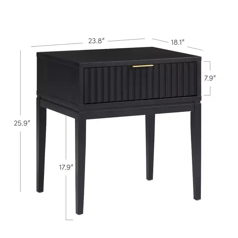 Nathan James Jasper Table de Chevet Noire en Bois Cannelé