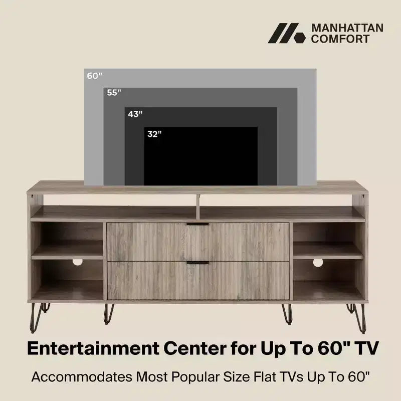 Meuble TV Dumbo 160 cm de Manhattan Comfort pour téléviseurs jusqu'à 60", gris rustique