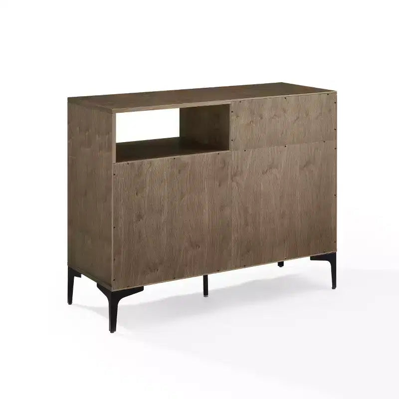 Crosley 40" Sydney Record Storage Media Console Walnut: Vinyl Holder, Media Cabinet with Open Shelves